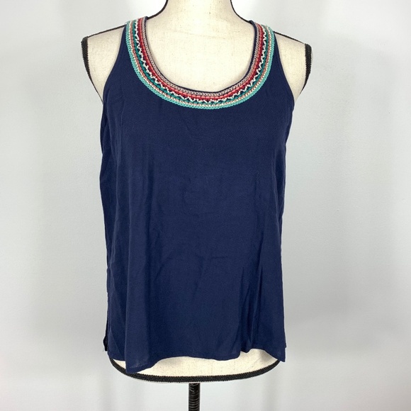Super-b Medium Sheer Navy Tank Top Braid Neckline - Picture 1 of 8